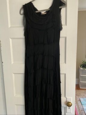 Sleeveless Black Tiered Maxi Dress - Boutique Italy silk